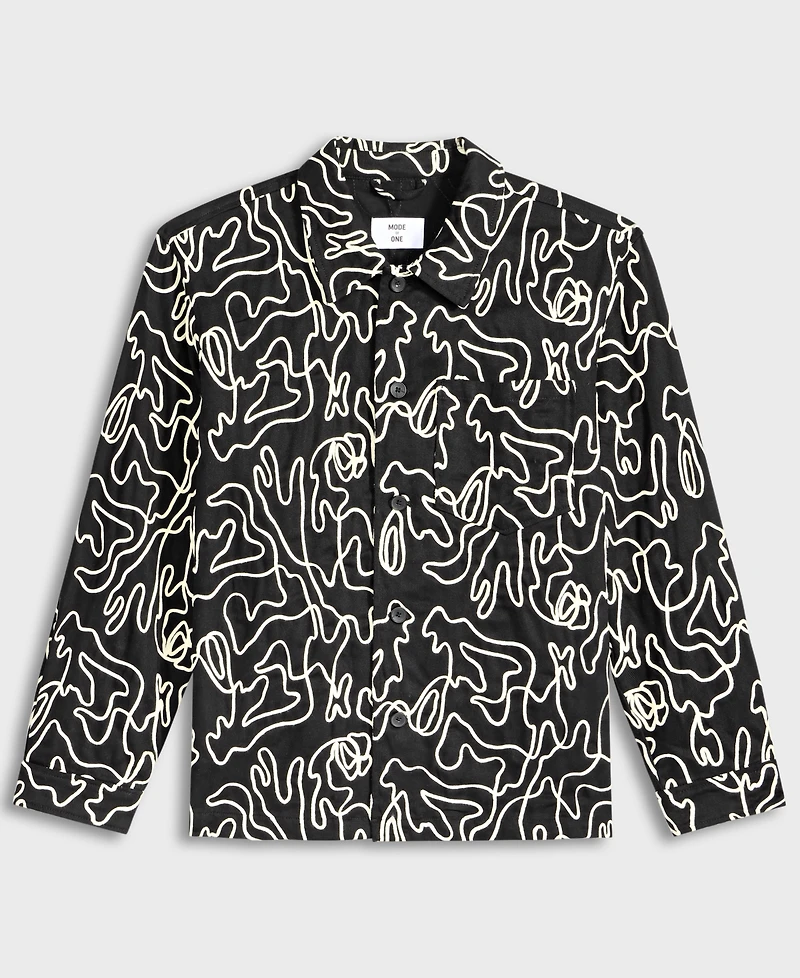 Mode of One Men's Floral Embroidered Cotton Shacket, Exclusively at Macy's