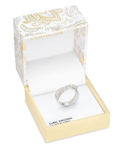 Charter Club Silver-Tone Cubic Zirconia Crossover Ring, Exclusively at Macy's