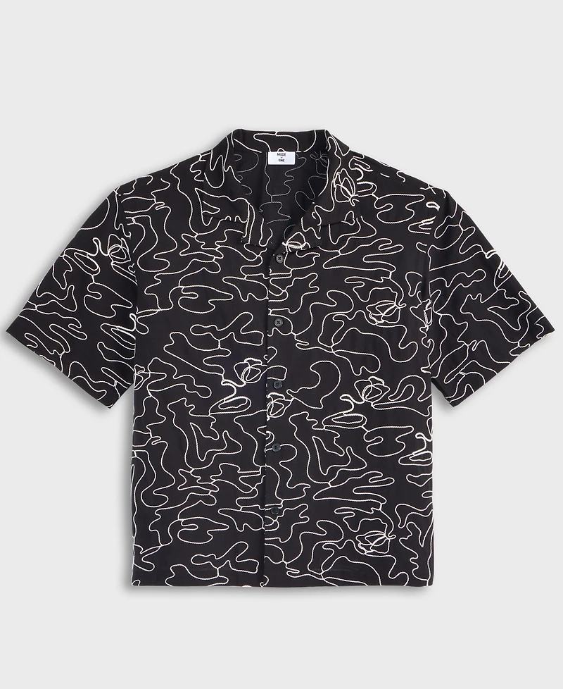 Mode of One Men's Relaxed-Fit Embroidered Button-Down Poplin Camp Shirt, Exclusively at Macy's