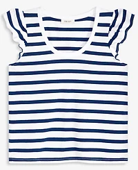 On 34th Women's Striped Flutter-Sleeve Voop-Neck T-Shirt, Exclusively at Macy's