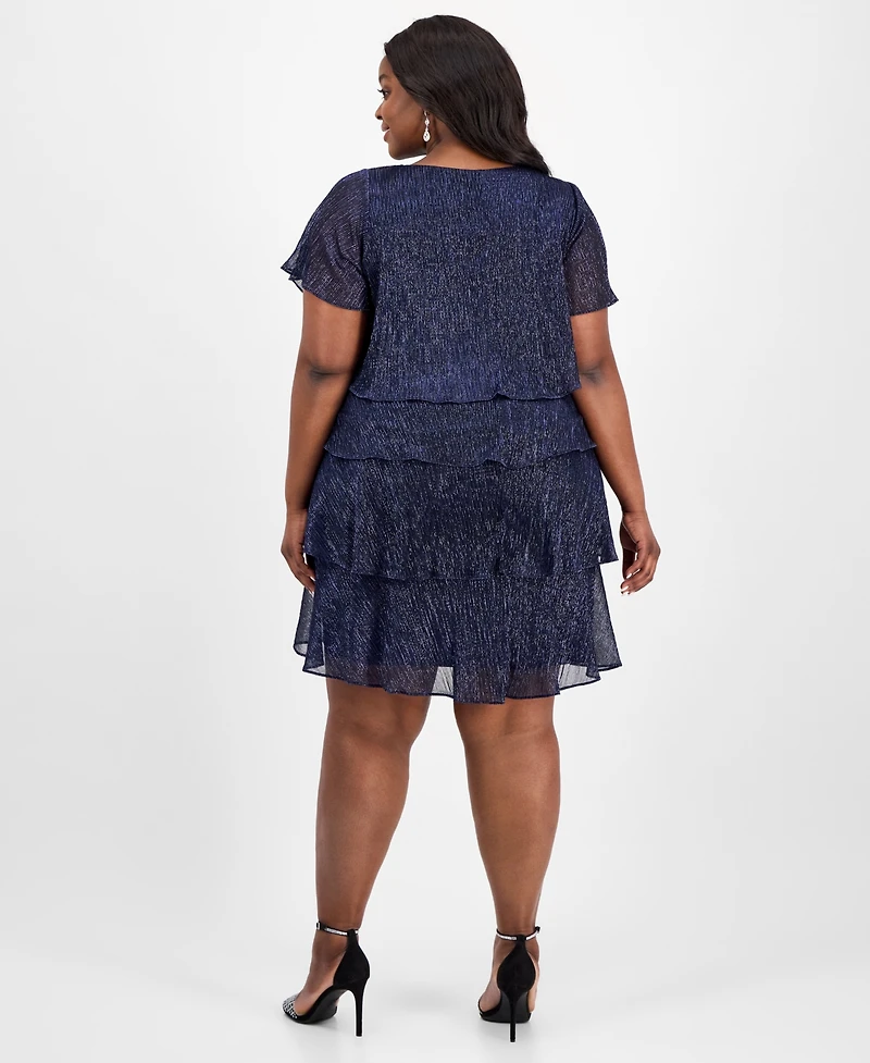 Sl Fashions Plus Tiered Metallic Dress