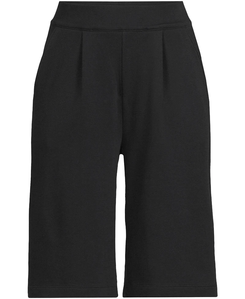 Lands' End Plus Sport Knit High Rise Pleated 12" Bermuda Shorts