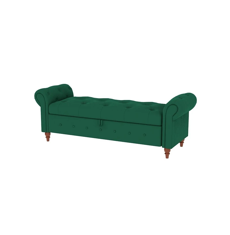 63 Inch Upholstered Storage Bench with Rolled Arms, Tufted Ottoman Large Hidden Compartment-The Pop Home