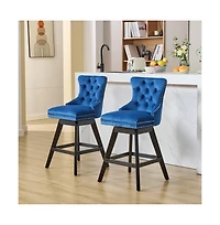 Swivel Velvet Counter Stools with Tufted Back, Nailhead Trim & Wooden Legs, Set of 2-The Pop Home