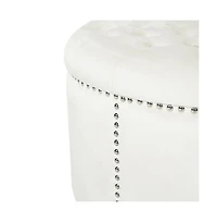 Round Velvet Tufted Ottoman, Upholstered Footrest with Button-Tufted Design & Studded Trim-The Pop Home