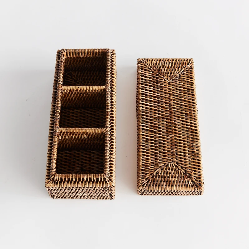 Burma Rattan 3-Compartment Lidded Box