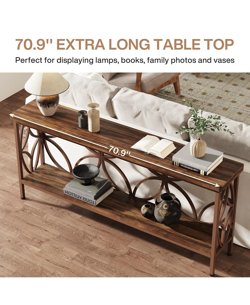 Tribesigns 70.9-Inch Narrow Sofa Table, Industrial Long Entry Console Table with Storage for Entryway, Living Room, Foyer, Unique Design