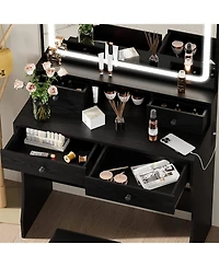 Vanity Desk Set with Led Lighted Mirror & Power Outlet