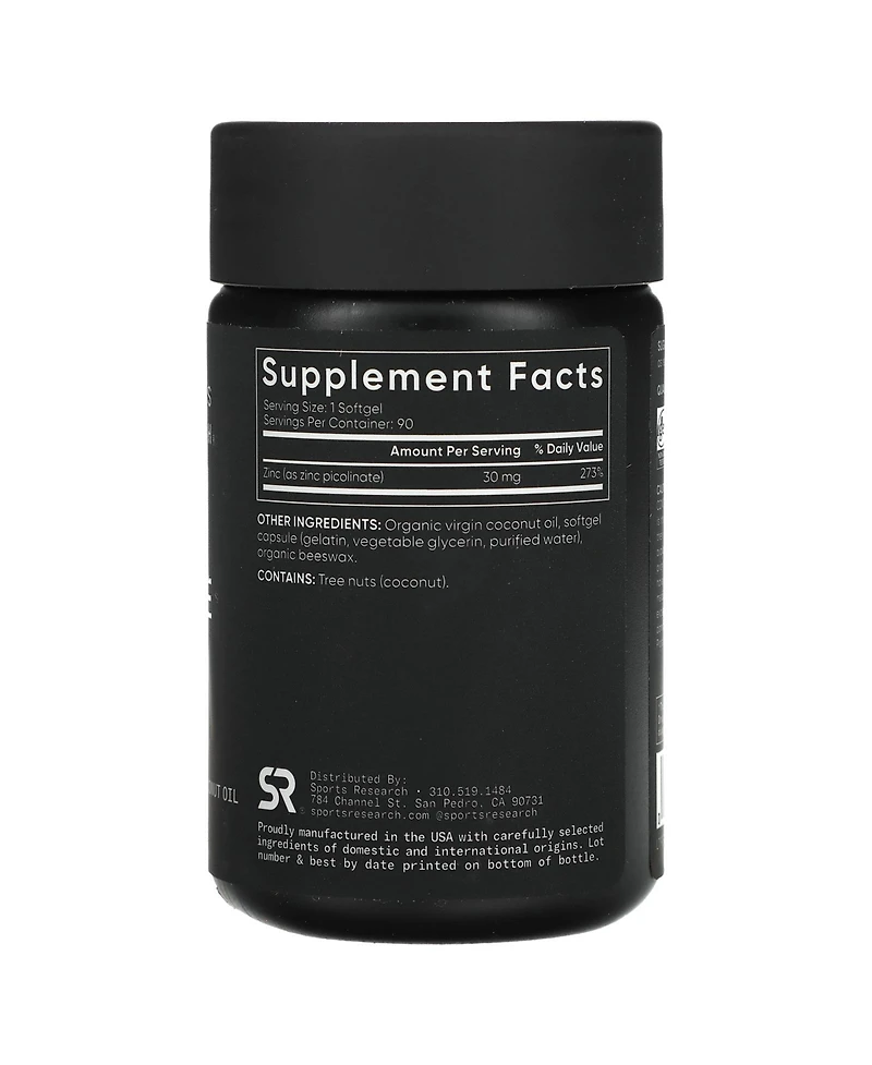 Sports Research Zinc Picolinate High Potency 30 mg