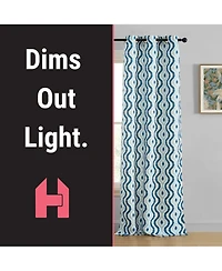 Hlc.me Tanner Ogee Ikatt Damask Patterned Window Grommet Curtains Bedroom - Light Blocking Darkening Window Panels, Set of 2 (Blue