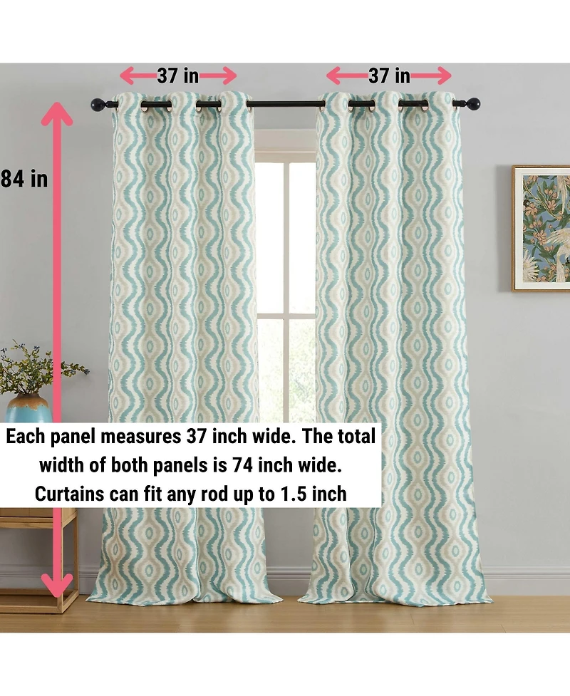 Hlc.me Tanner Ogee Ikatt Damask Patterned Window Grommet Curtains Bedroom