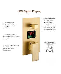 Brushed Gold Wall Mount Thermostatic Rain Shower System with Handheld Shower Shower System with Side Body Jets and Digital Display