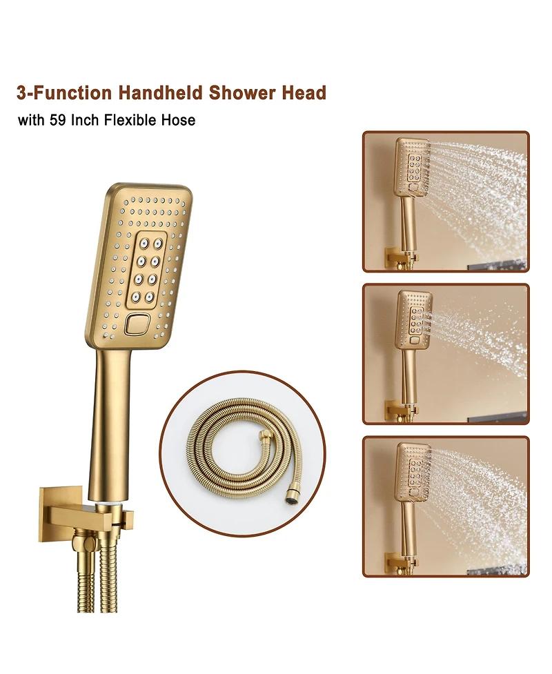 4 Function Luxury Shower System with Body Jets and Handheld alancing Valve Rainfall Head, Matte Black