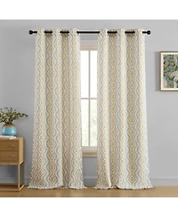 Hlc.me Tanner Ogee Ikatt Damask Patterned Window Grommet Curtains Bedroom