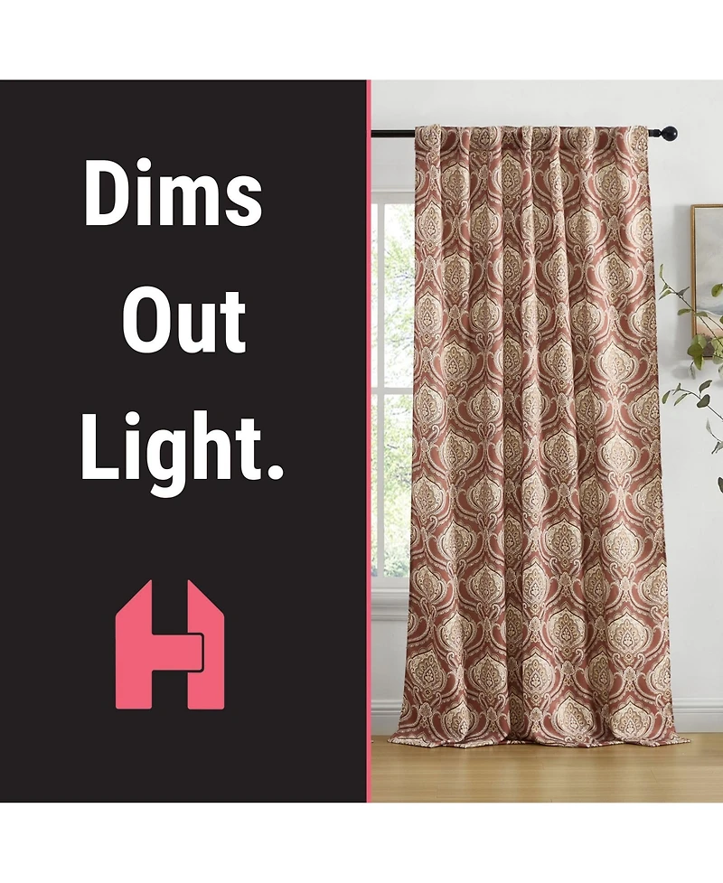Hlc.me Messina Paisley Damask Patterned Back Tab Rod Pocket Curtains - Light Blocking Darkening Window Panels, Set of 2 (Spice Red