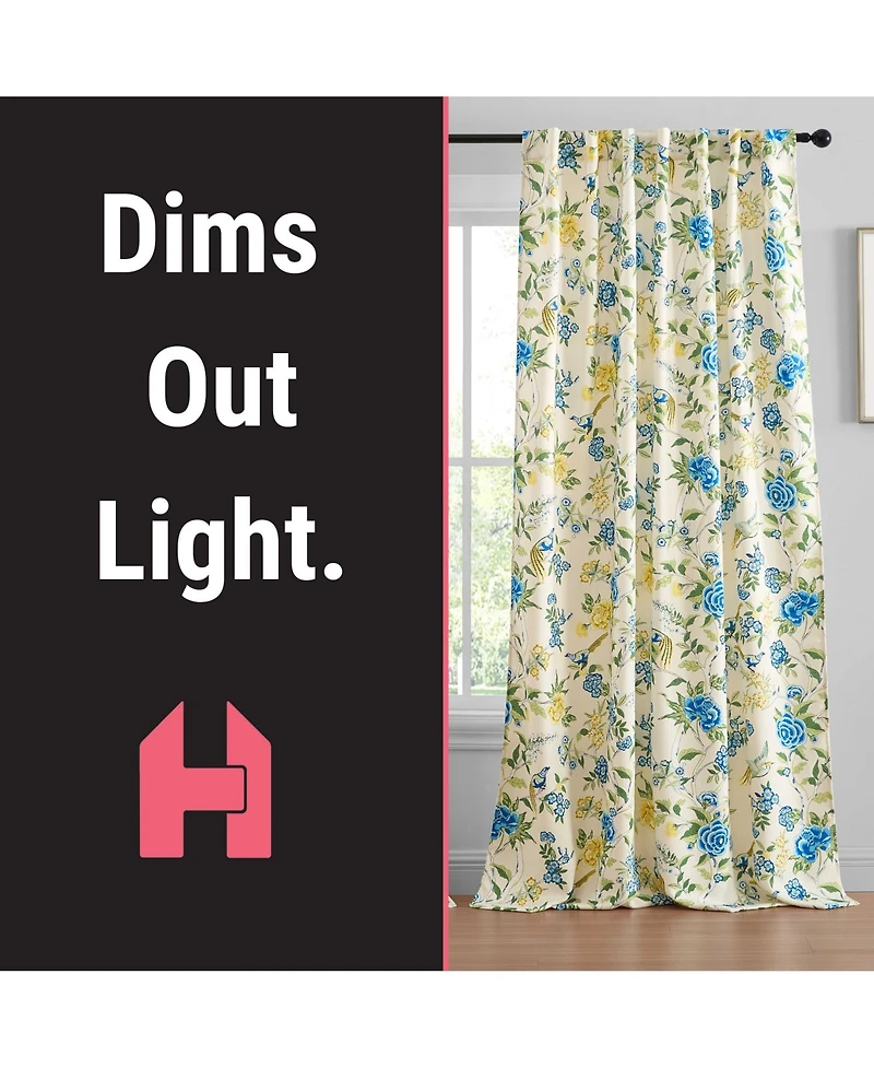 Hlc.me Scarlet Floral & Birds Patterned Back Tab Rod Pocket - Light Blocking Darkening Window Panels, Set of 2 (Green and Yellow, 52 W x 84 L