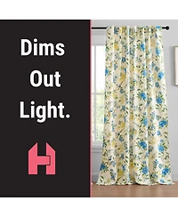 Hlc.me Scarlet Floral & Birds Patterned Back Tab Rod Pocket - Light Blocking Darkening Window Panels, Set of 2 (Green and Yellow, 52 W x 84 L