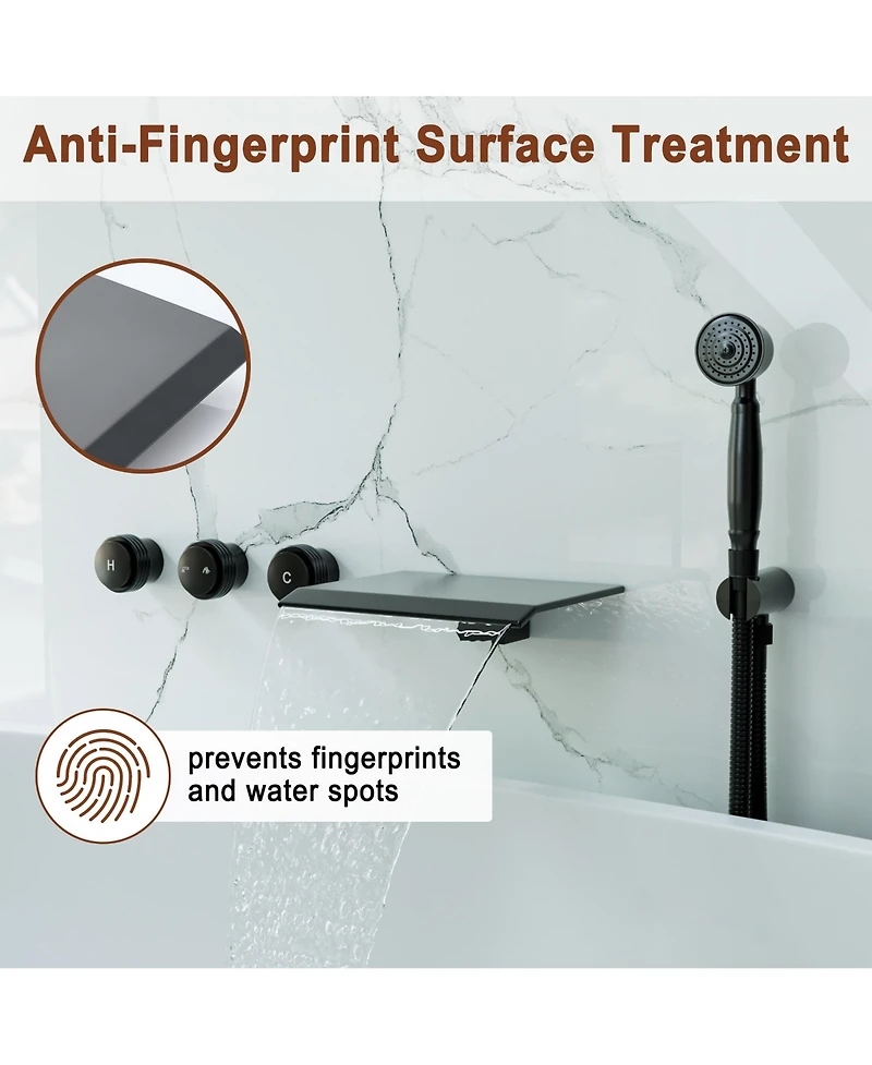 Matte Black Wall Mounted Bathtub Faucet with Handheld Shower Head Brass Wall Mounted Tub Waterfall Spout Bathtub Shower Faucet