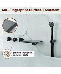 Matte Black Wall Mounted Bathtub Faucet with Handheld Shower Head Brass Wall Mounted Tub Waterfall Spout Bathtub Shower Faucet