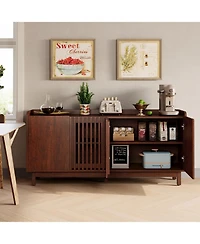 Storage Cabinet, 63" Large Buffet Cabinet with Shelves and Grille Doors