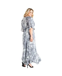 Plus Size Women's Floral Chiffon Kimono Wrap Dress Maxi Length