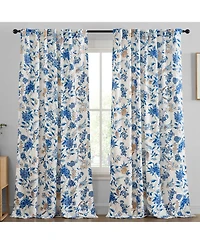 Hlc.me Scarlet Floral & Birds Patterned Window Back Tab Rod Pocket Curtains Bedroom
