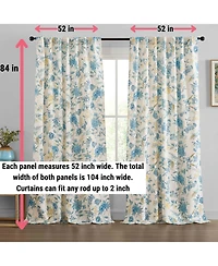 Hlc.me Scarlet Floral & Birds Patterned Back Tab Rod Pocket - Light Blocking Darkening Window Panels, Set of 2 (Grey, 52 W x 84 L)