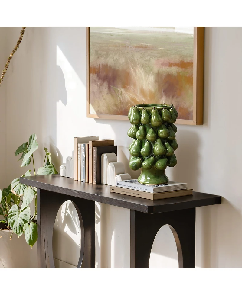 LuxenHome Green Ceramic Modern Pears 12.4-Inch Tall Vase