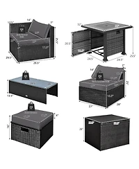 Gymax 9PCS Furniture Set w/ 32'' Fire Pit Table 50,000 Btu Square Propane Fire Pit Patio