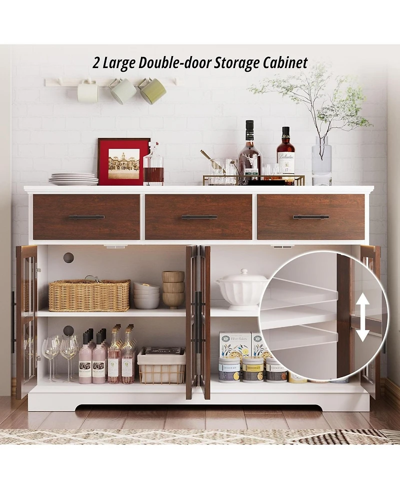 Buffet Cabinet with Storage, 55" Large Sideboard Buffet Storage Cabinet