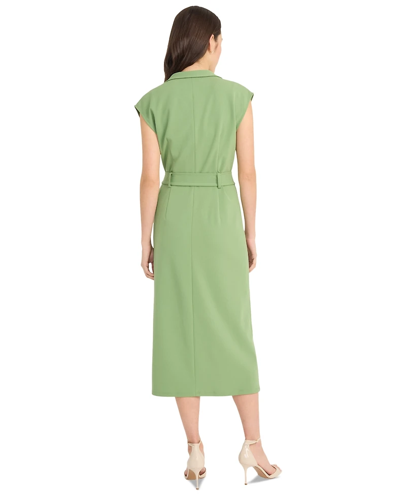 Donna Morgan Women's Belted Split-Neck Midi Dress