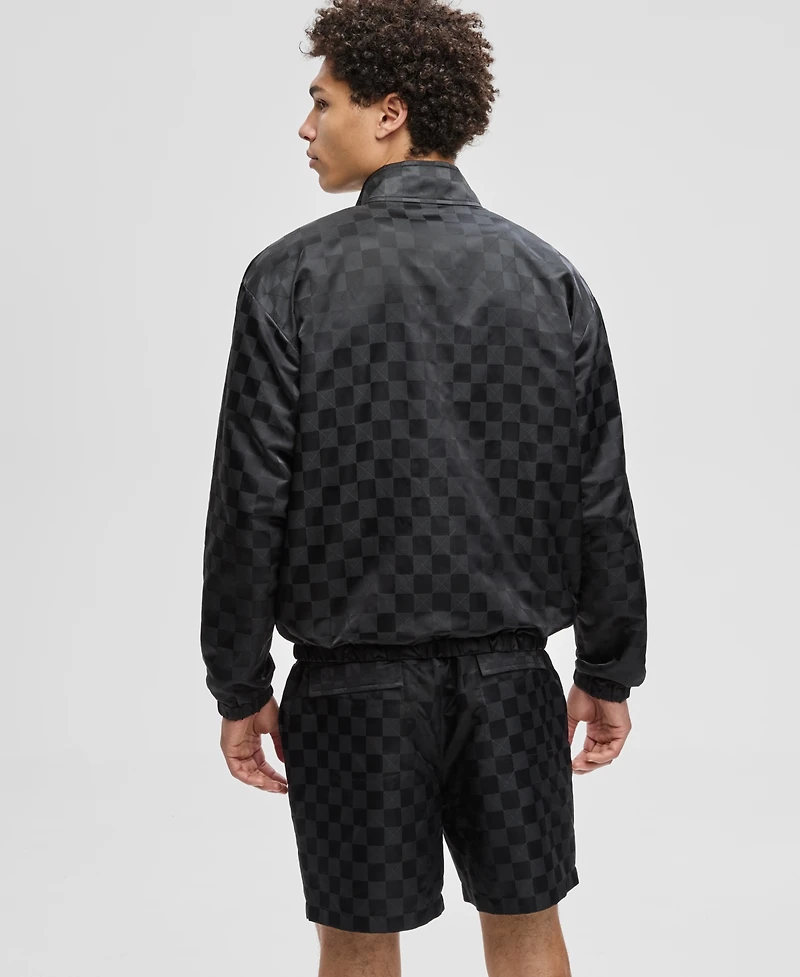 Mode of One Men's Check Jacquard Relaxed-Fit Track Jacket, Macy's Exclusive