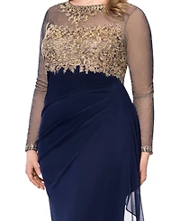 Xscape Plus Embroidered Illusion Gown