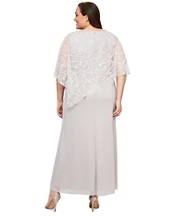 Sl Fashions Plus Asymmetrical Glitter Cape Gown