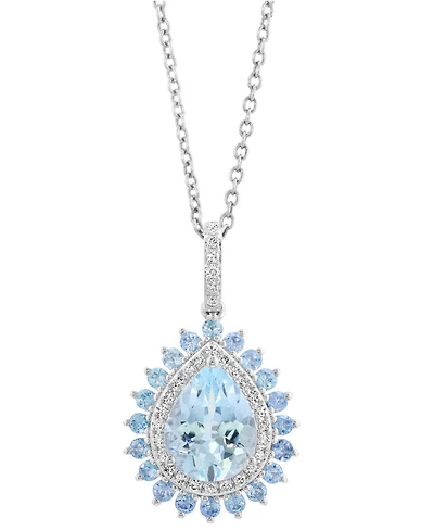 Effy Aquamarine (1-5/8 ct. t.w.), Blue Topaz (3/8 ct. t.w.) & Diamond (5/8 ct. t.w.) 18" Pendant Necklace in 14k White Gold