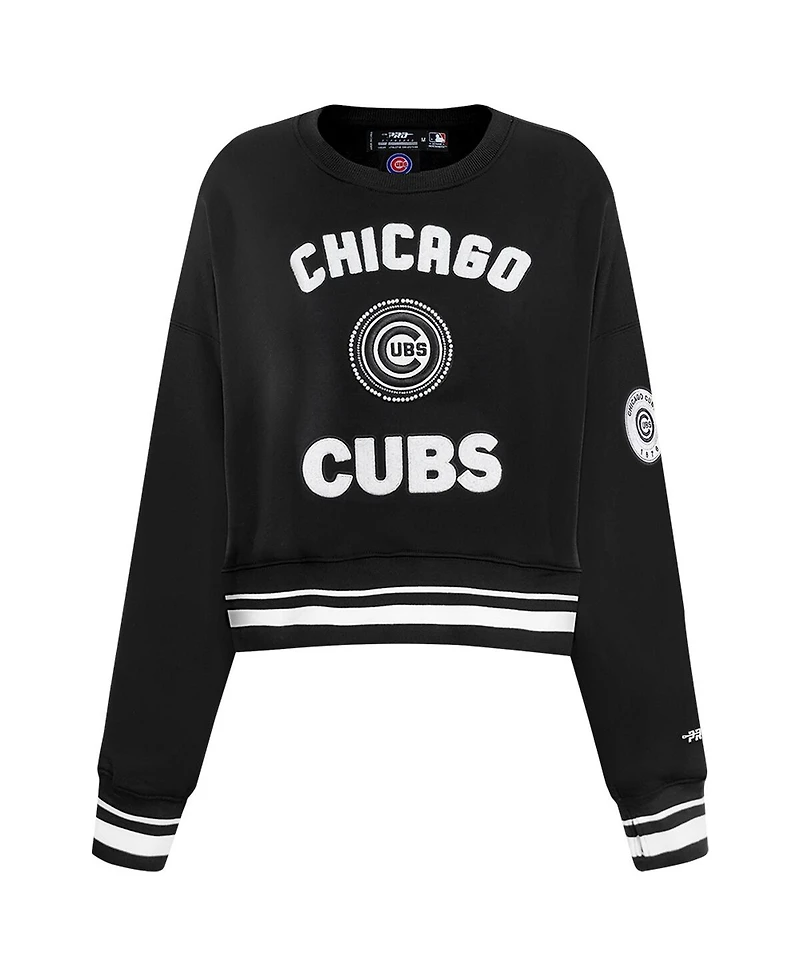 Pro Standard Women's Black Chicago Cubs Cultivated-Pearl Cropped Pullover Sweatshirt