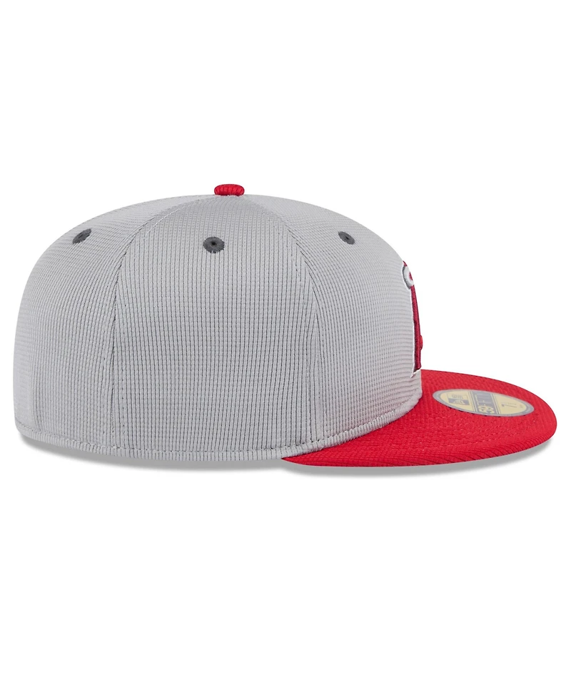 New Era Men's Gray/Red Los Angeles Angels 2025 Batting Practice 59FIFTY Fitted Hat
