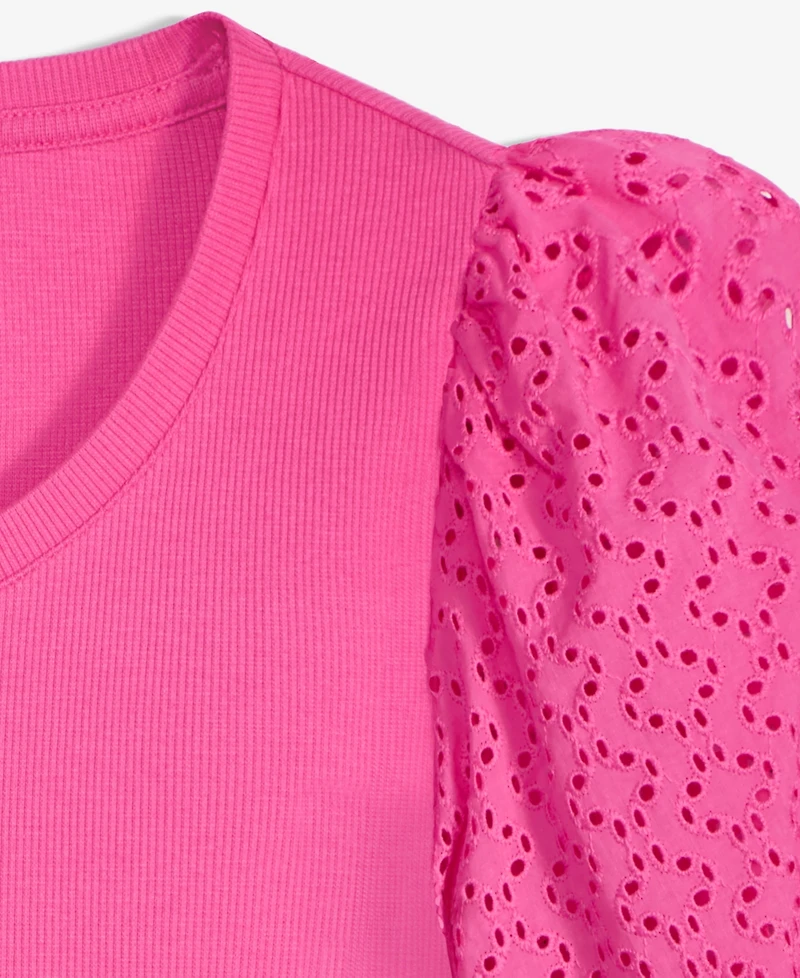 On 34th Women's Eyelet-Sleeve Rib-Knit Top, Exclusively at Macy's