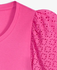 On 34th Women's Eyelet-Sleeve Rib-Knit Top, Exclusively at Macy's