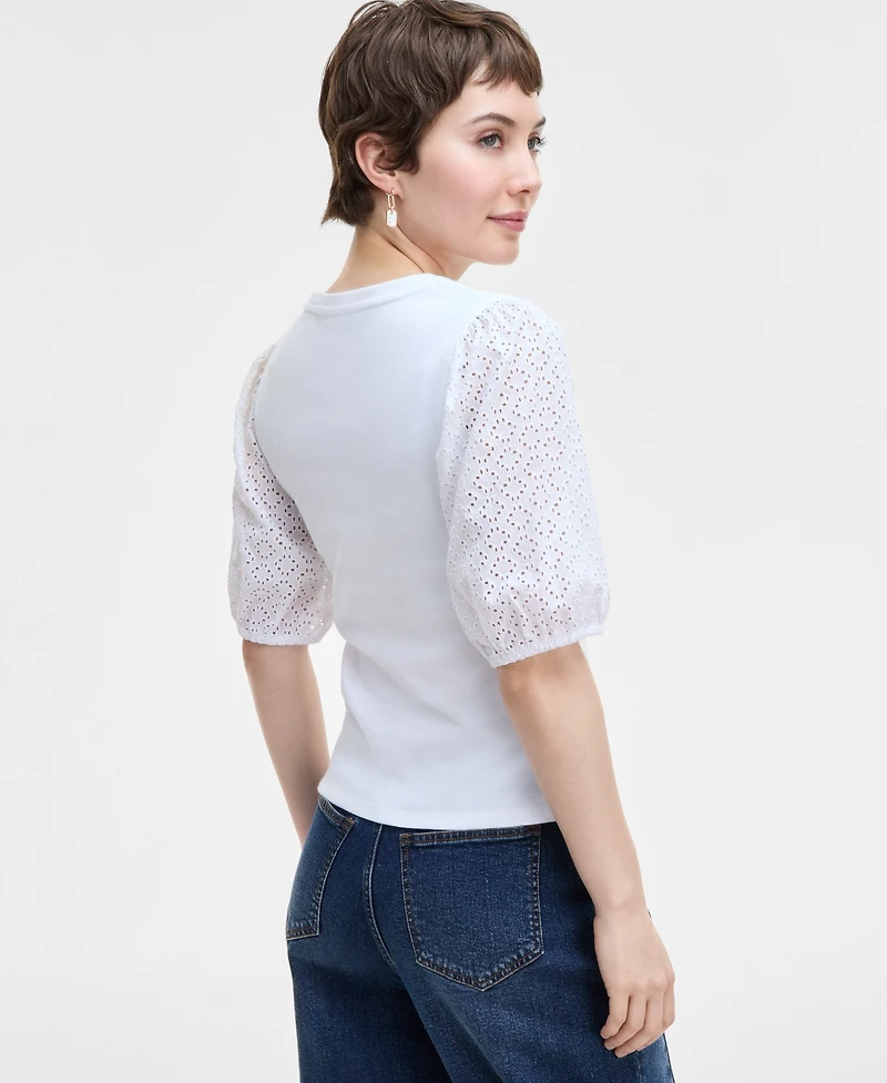 On 34th Women's Eyelet-Sleeve Rib-Knit Top, Exclusively at Macy's