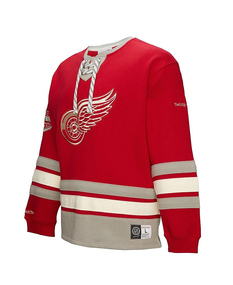 Mitchell & Ness Men's Red Detroit Wings Heritage Lace-Up Pullover Sweatshirt