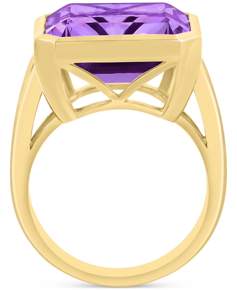 Effy Green Quartz Emerald-Cut Solitaire Ring (10-1/2 ct. t.w.) 14k Gold-Plated Sterling Silver (Available Amethyst)
