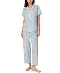 Lauren Ralph Women's Notched-Collar Cropped Pajama Set