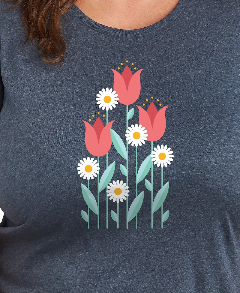 Hybrid Apparel Trendy Plus Spring Florals Graphic Crew Neck T-Shirt