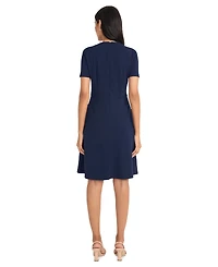 Maggy London Women's Solid Asymmetric-Neck Flared Dress
