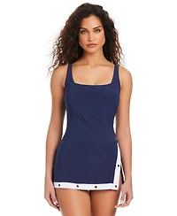 Beyond Control Women's Coastal Color-Block Square-Neck Swim Dress