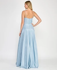 Crystal Doll Juniors' Rhinestone-Strap Glitter Gown