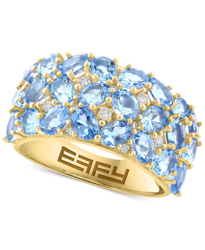 Effy Aquamarine (3-3/8 ct. t.w.) & Diamond (1/5 ct. t.w.) Cluster Ring in 14k Gold-Plated Sterling Silver