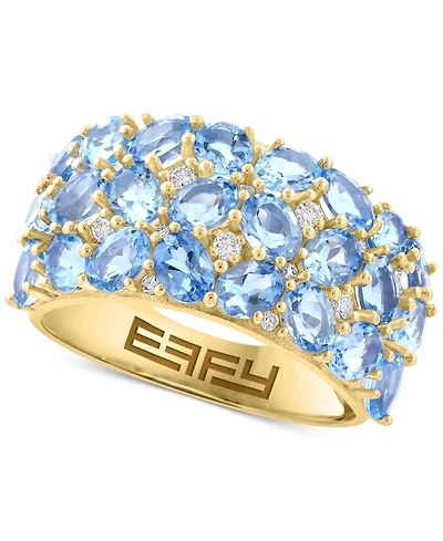 Effy Aquamarine (3-3/8 ct. t.w.) & Diamond (1/5 ct. t.w.) Cluster Ring in 14k Gold-Plated Sterling Silver