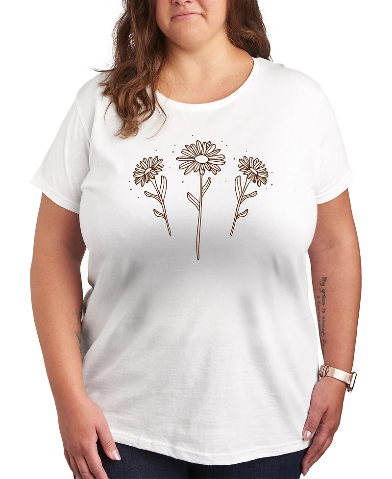 Hybrid Apparel Trendy Plus Flowers Graphic Crew Neck T-Shirt